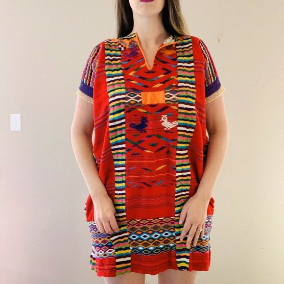 Vintage Huipil Tunic Dress Hand Woven - Picture 7 of 8